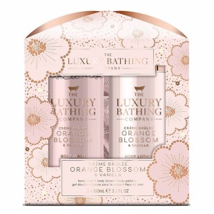 Набор Glamorous Glow (гель для душа 100ml+лосьон для тела 100ml+мочалка) с ароматом ванили, крем-брюле и цветов апельсина