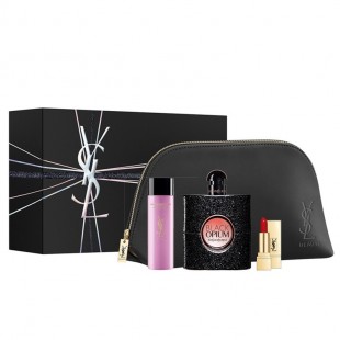 YVES SAINT LAURENT BLACK OPIUM SET (edp 7.5ml+мини-помада Rouge Pur Couture №01 Le Rouge 1.5g+ вода для снятия макияжа Micellar Water+косметичка)