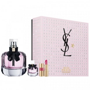 YVES SAINT LAURENT MON PARIS SET (edp 90ml+edp 7.5ml+Rouge Volupte Shine Lipstick №49 Bright Strawberry Pink 1.6g)