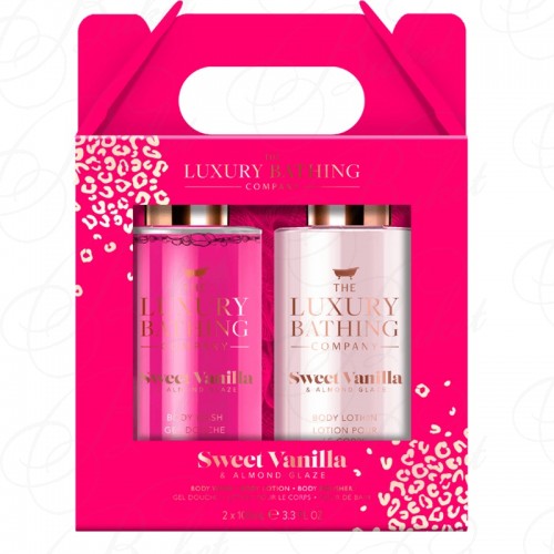 Набор Glamorous Glow (гель для душа 100ml+лосьон для тела 100ml+мочалка) с ароматом сладкой ванили и миндальной глазури