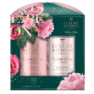 Набор Glamorous Glow (гель для душа 100ml+лосьон для тела 100ml+мочалка) с ароматом розы и пиона