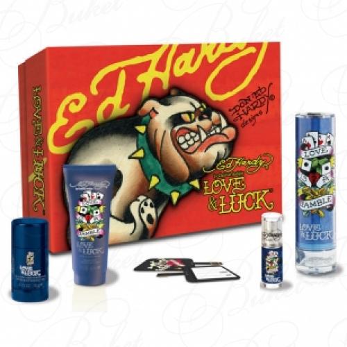 Набор Christian Audigier ED HARDY LOVE & LUCK MEN SET (edt 100ml+sh/gel 90ml+deo-stick 78g+edt 7.5ml+брелок)