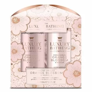 Набор Glamorous Glow (гель для душа 100ml+лосьон для тела 100ml+мочалка) с ароматом ванили, крем-брюле и цветов апельсина