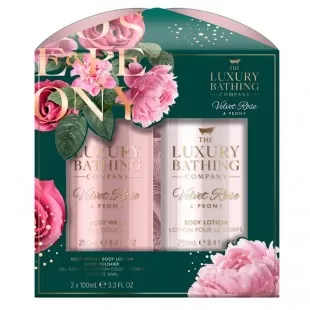 Набор Glamorous Glow (гель для душа 100ml+лосьон для тела 100ml+мочалка) с ароматом розы и пиона